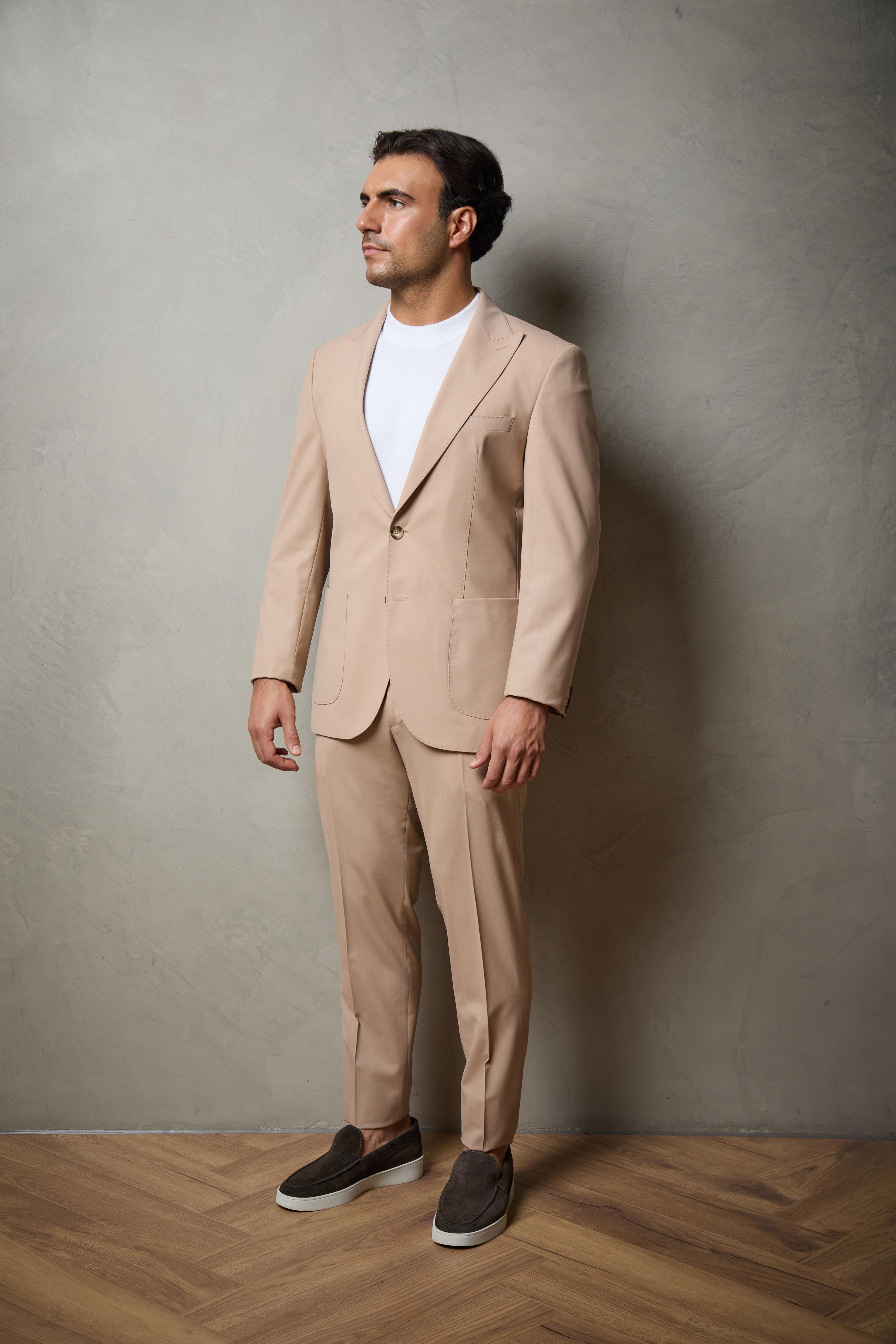 Cream Tailored Two Piece Wool Suit