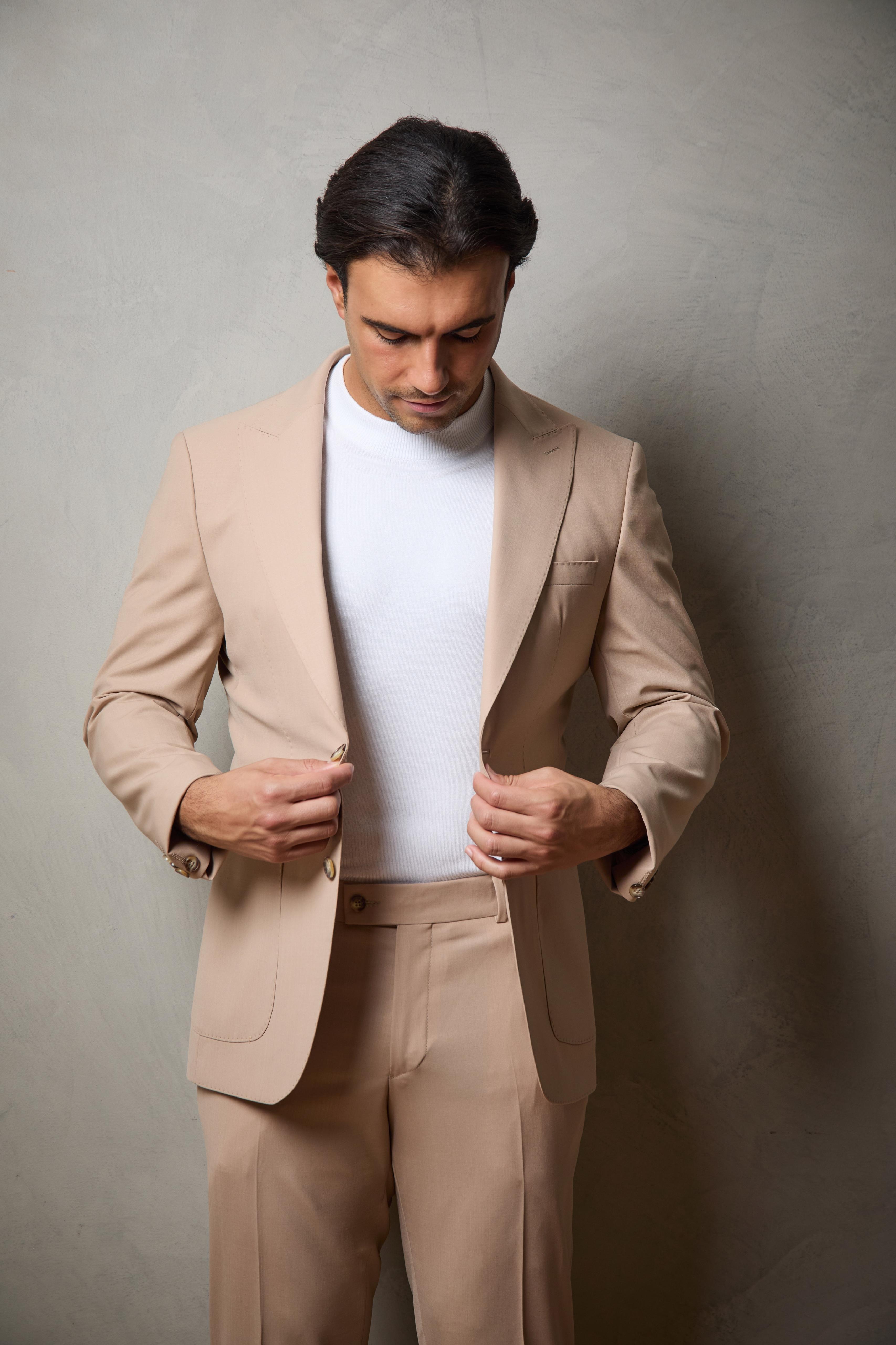 Cream Tailored Two Piece Wool Suit