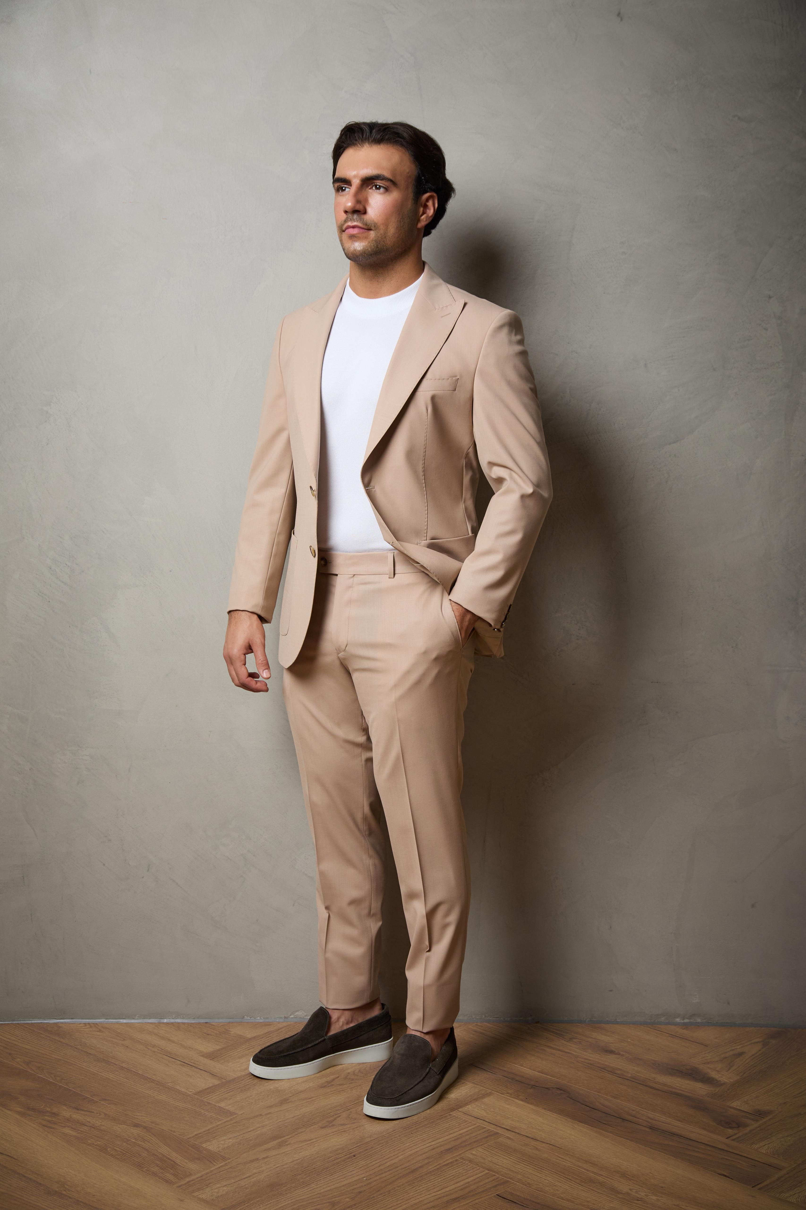 Cream Tailored Two Piece Wool Suit
