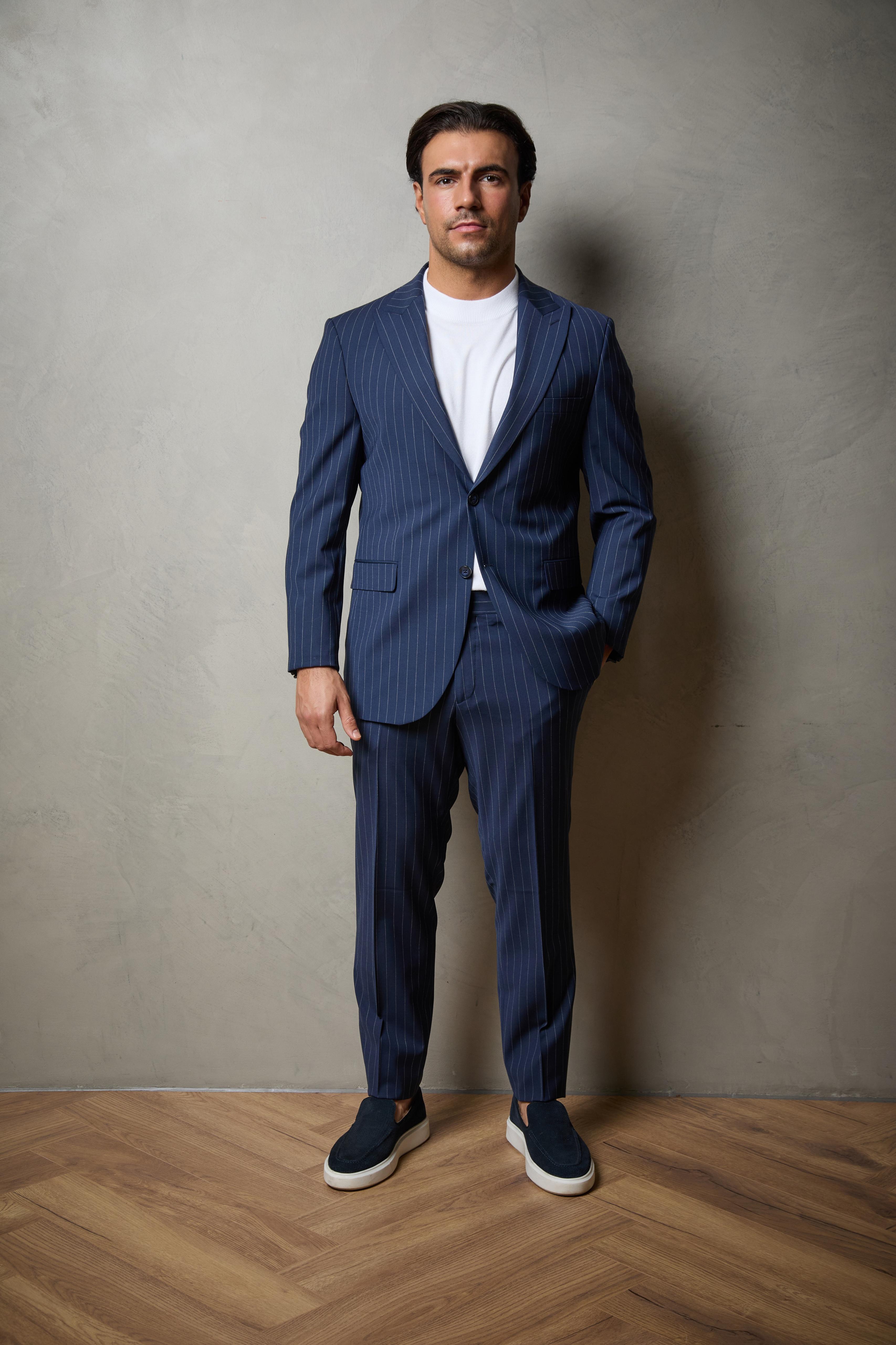 Navy/Royal Striped Tailored Two Piece Wool Suit