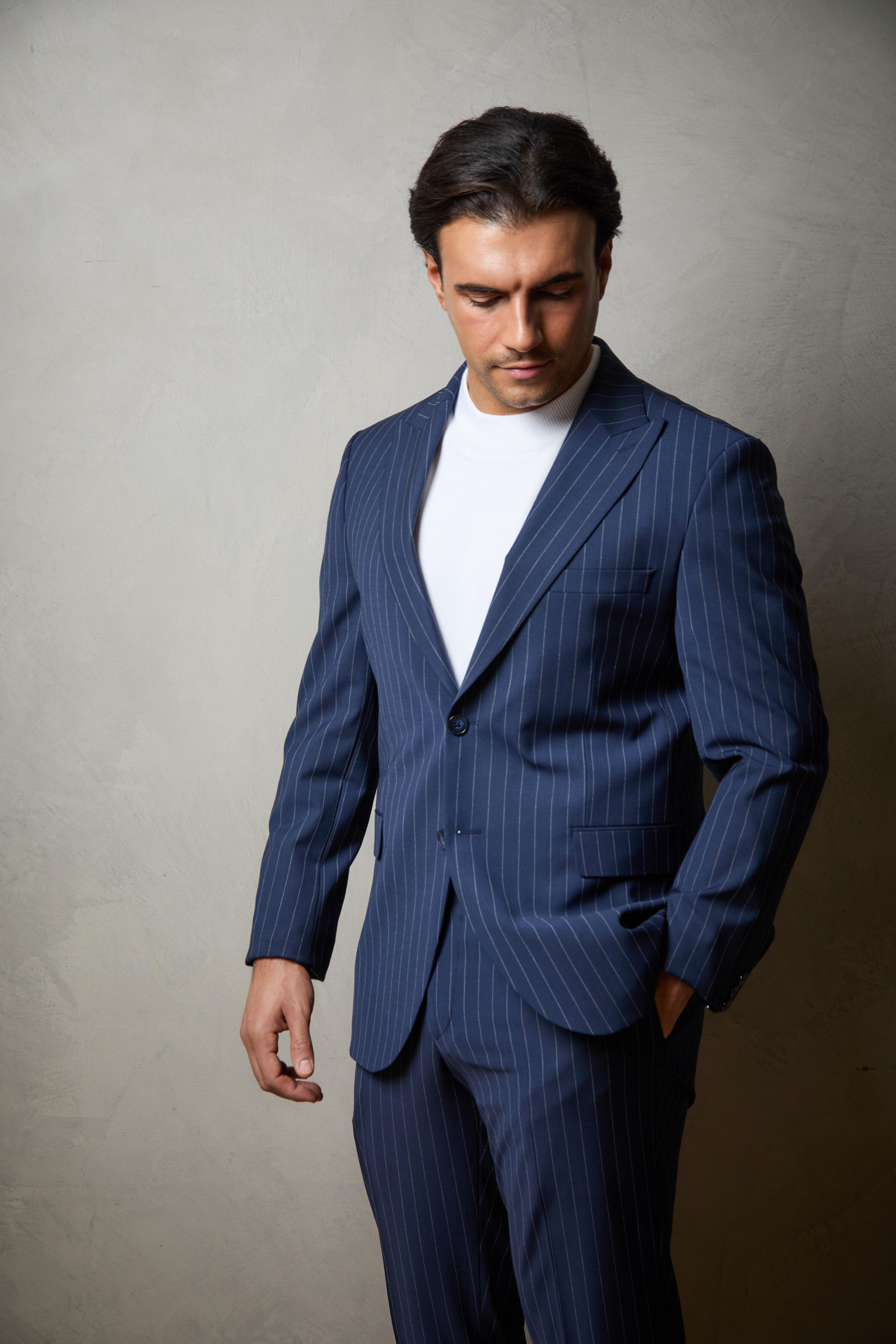 Navy/Royal Striped Tailored Two Piece Wool Suit