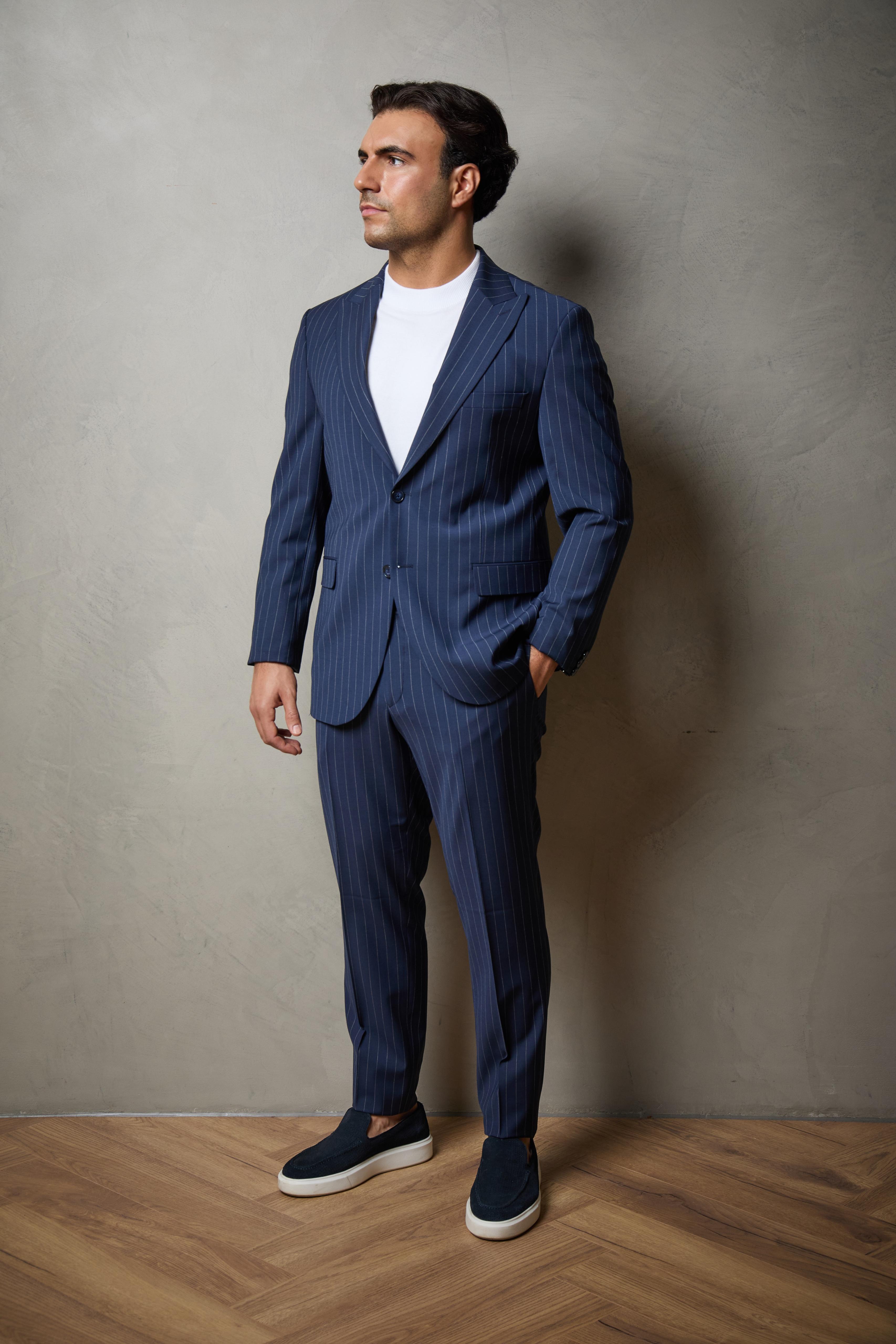 Navy/Royal Striped Tailored Two Piece Wool Suit