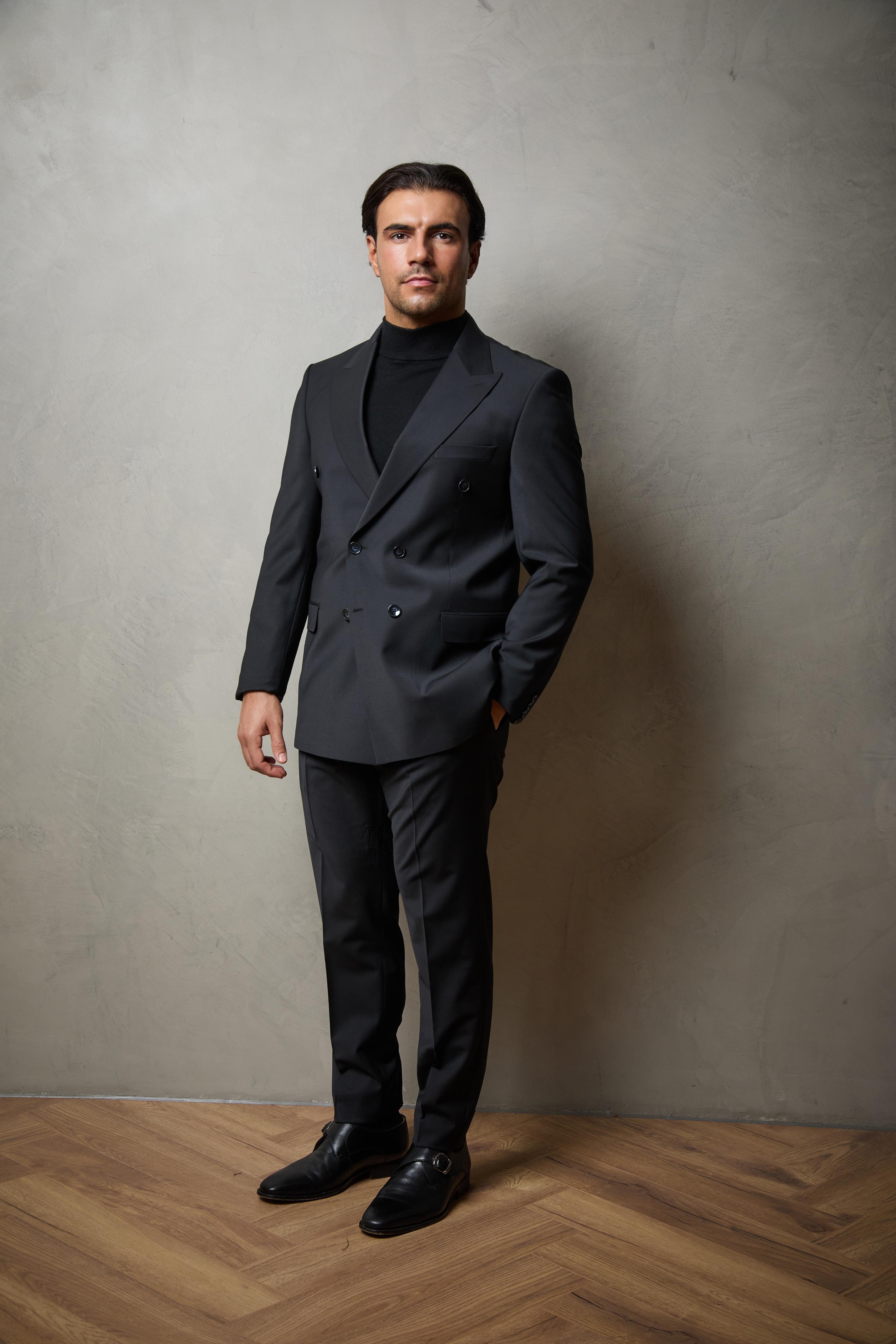 Black Tailored Double Breasted Wool Suit