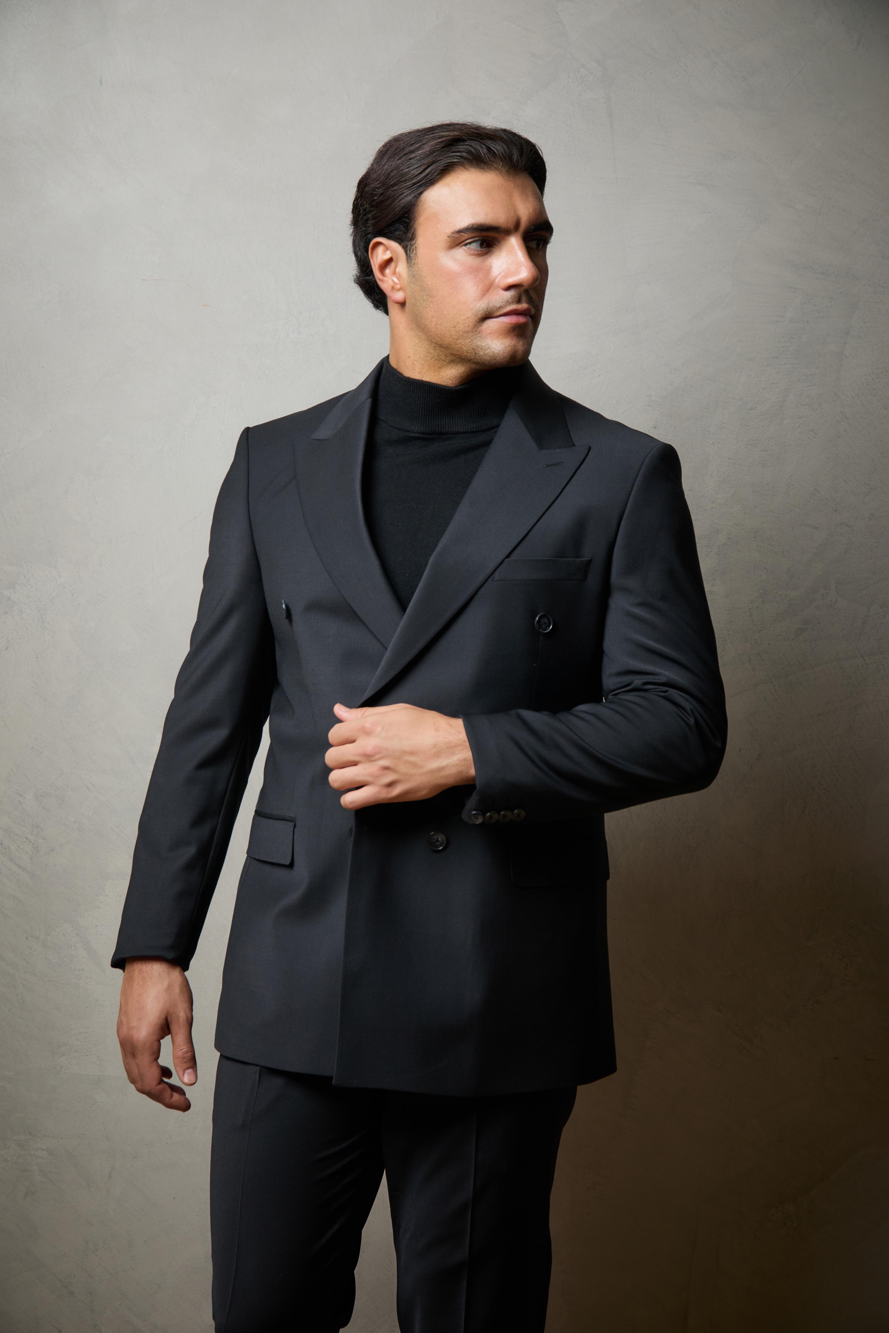 Black Tailored Double Breasted Wool Suit