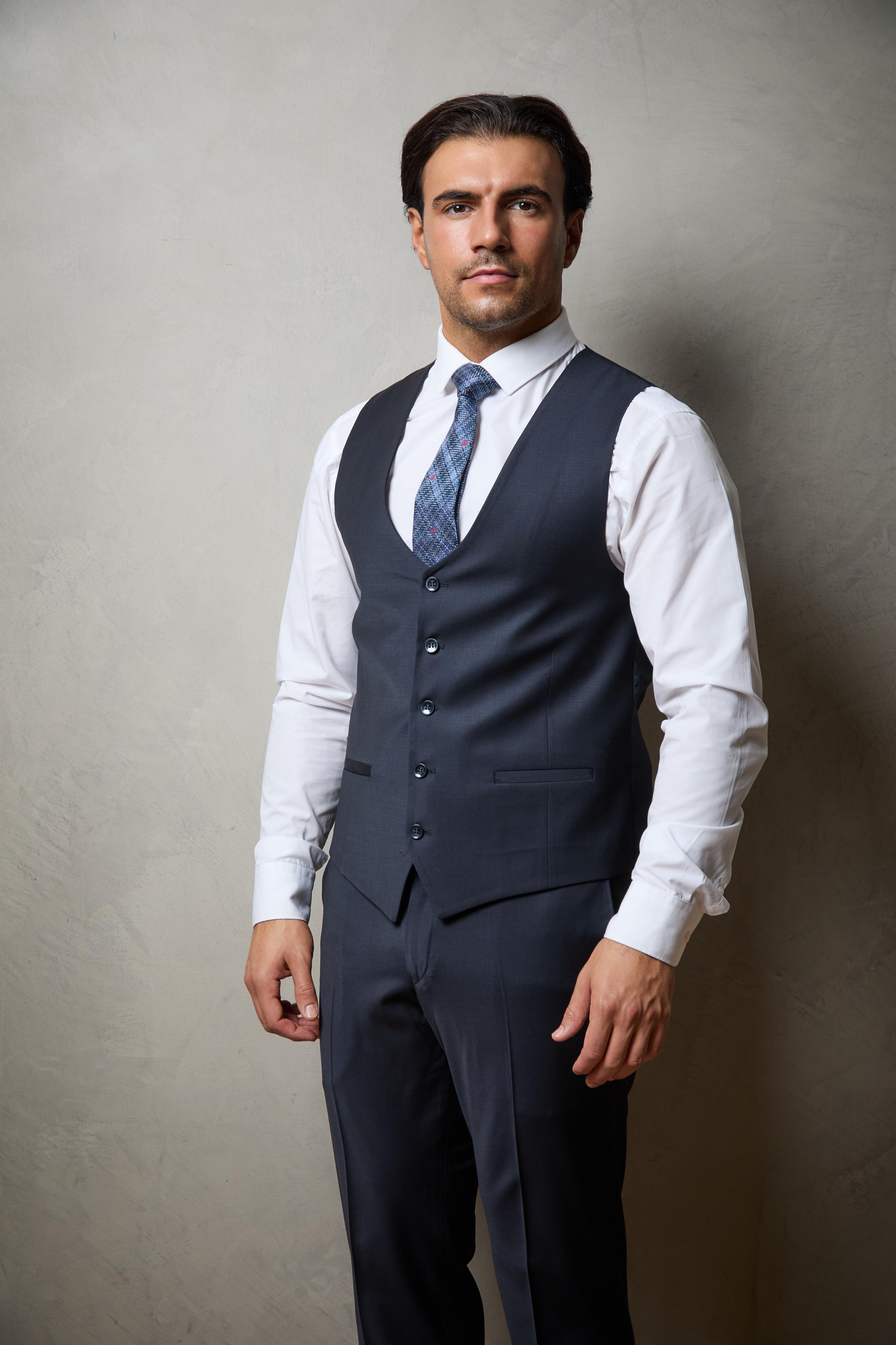 Navy Tailored Three Piece Wool Suit