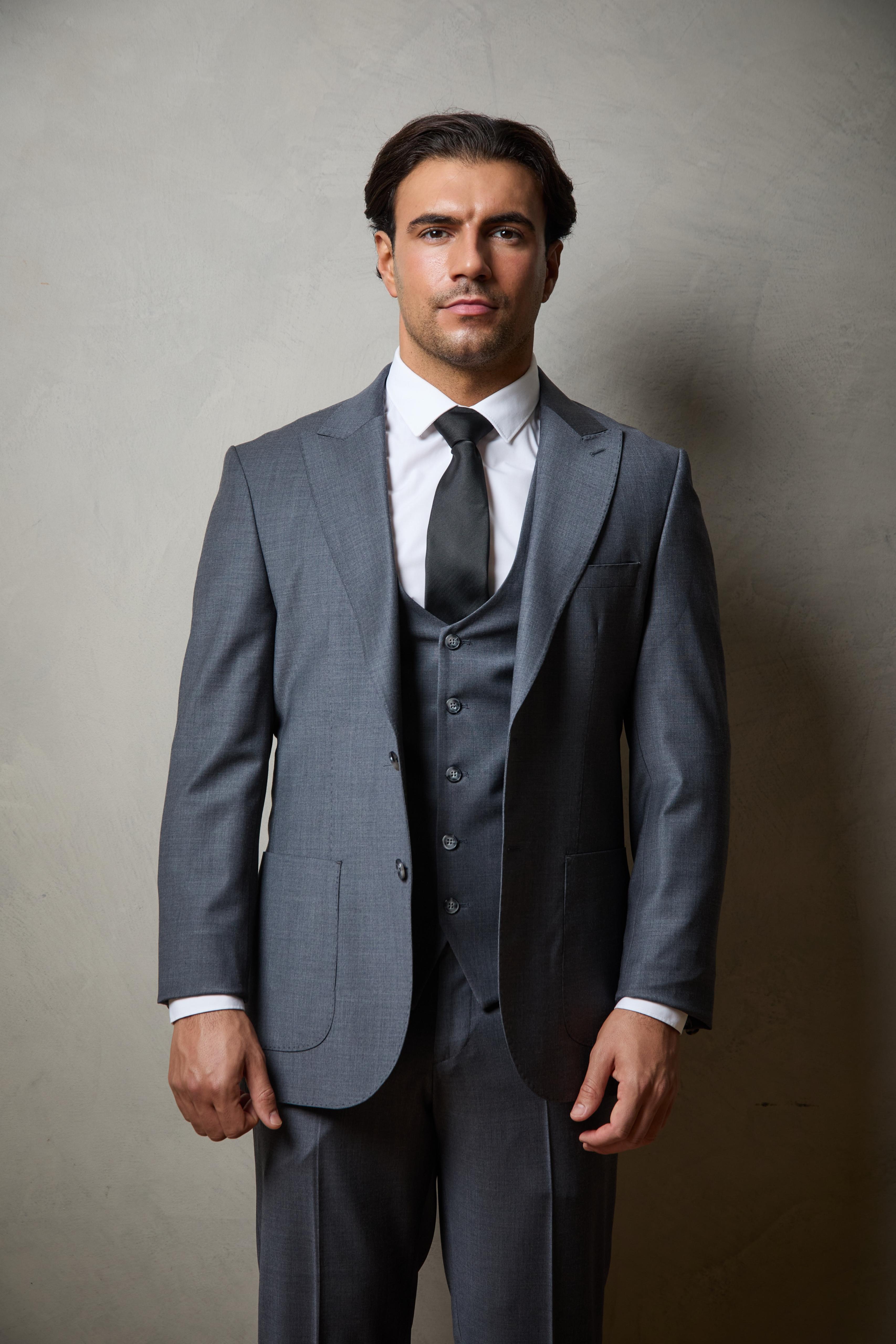 Steel Grey Three Piece Wool Suit