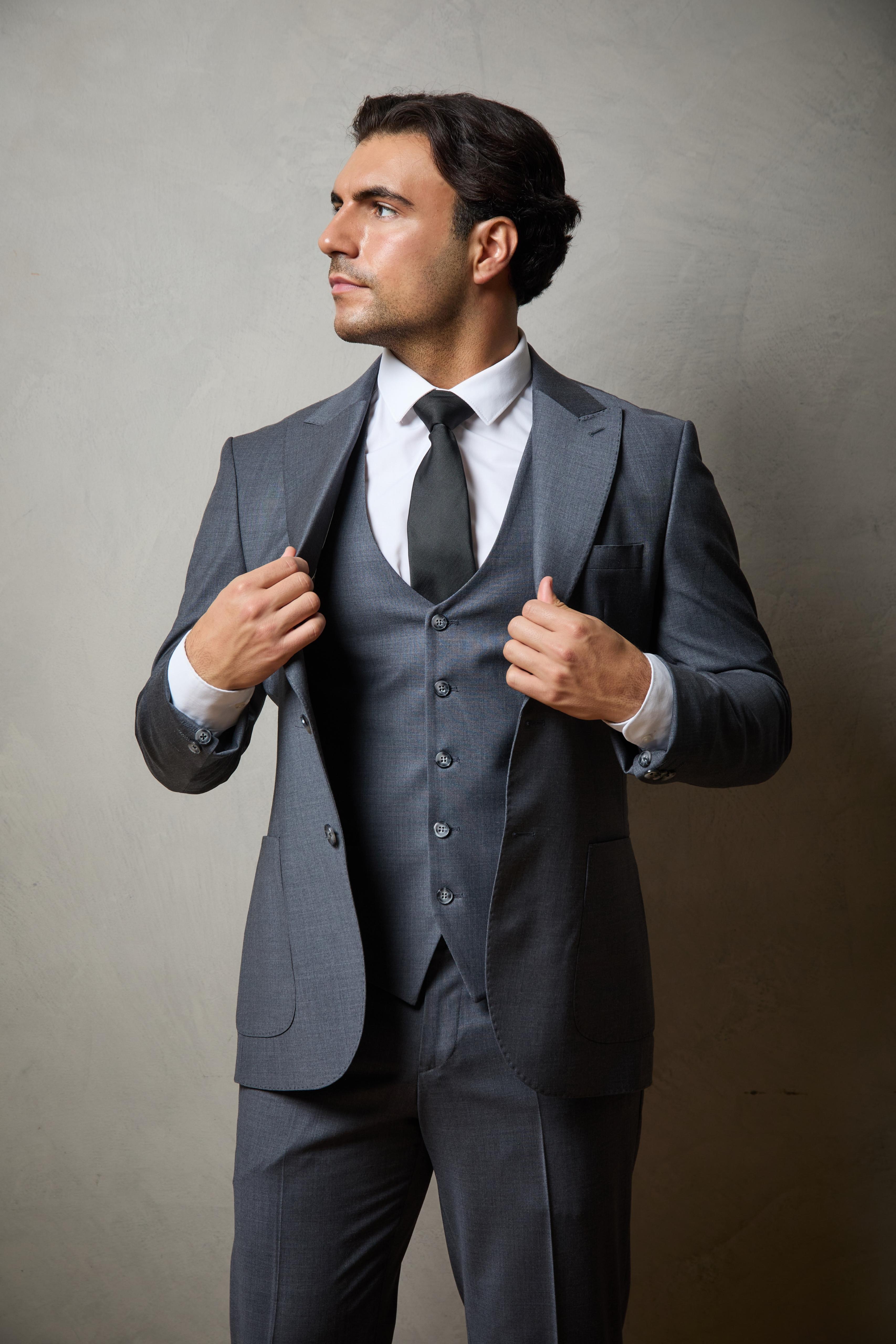 Steel Grey Three Piece Wool Suit