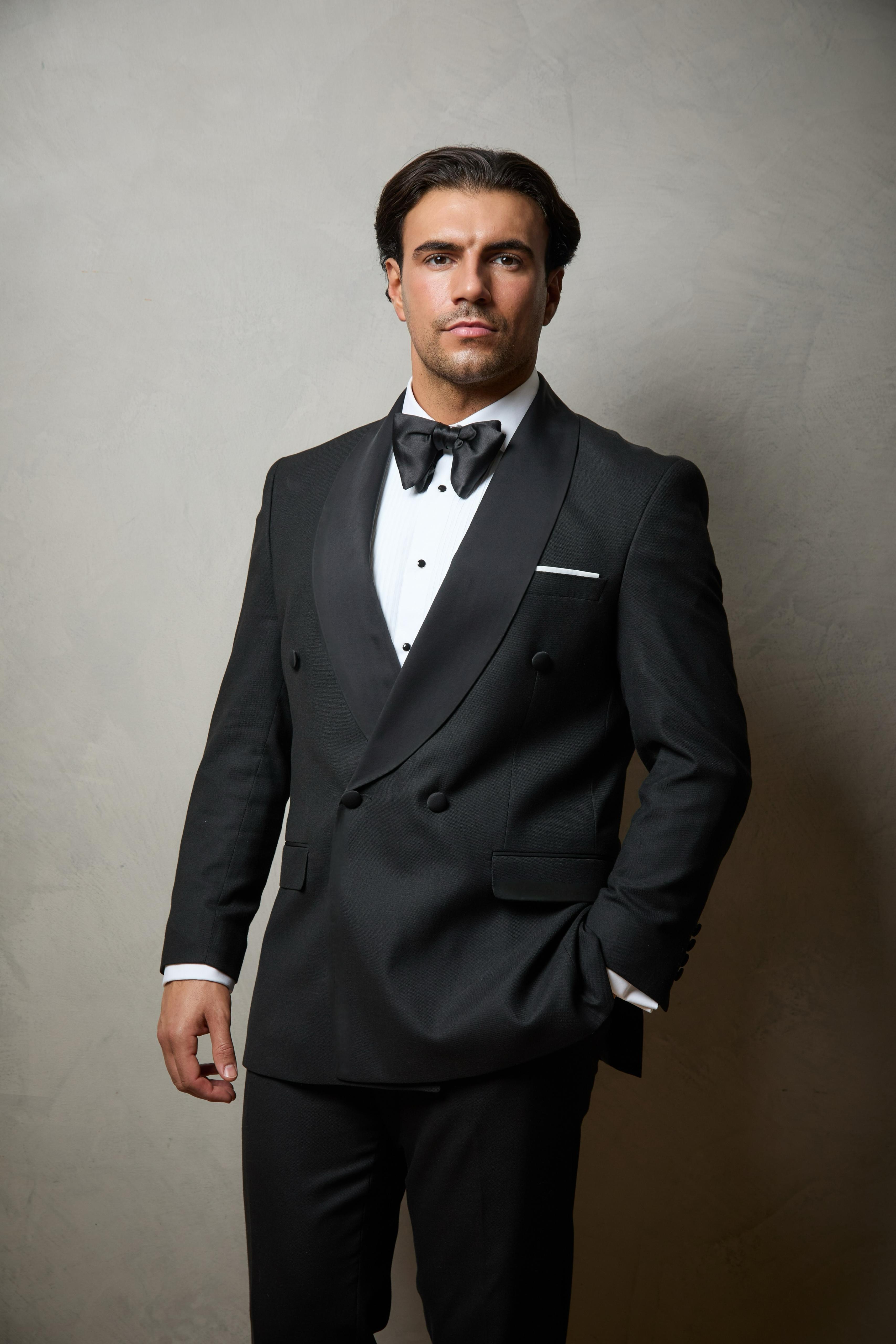 Black Tuxedo Tailored Double Breasted Wool Suit