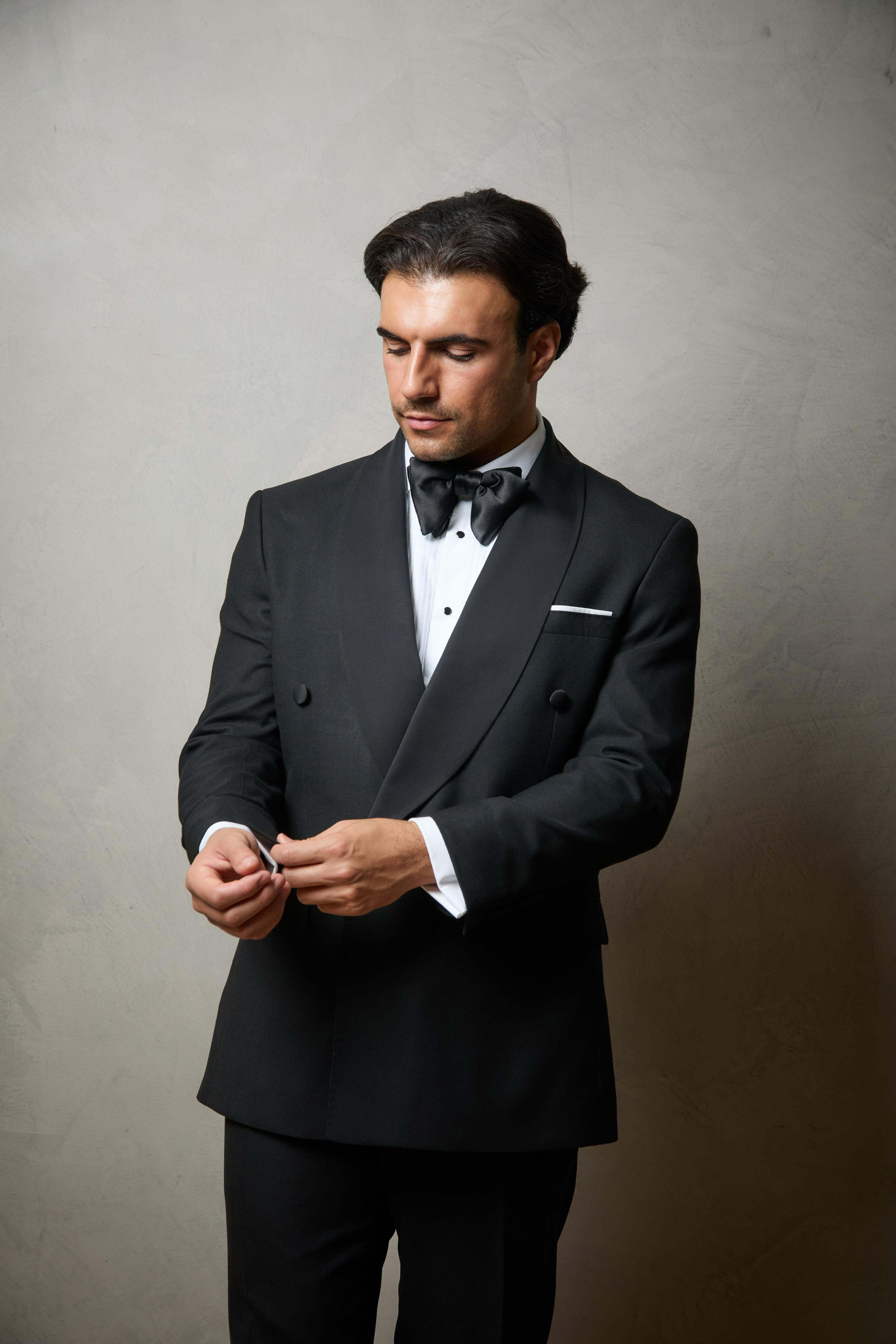 Black Tuxedo Tailored Double Breasted Wool Suit