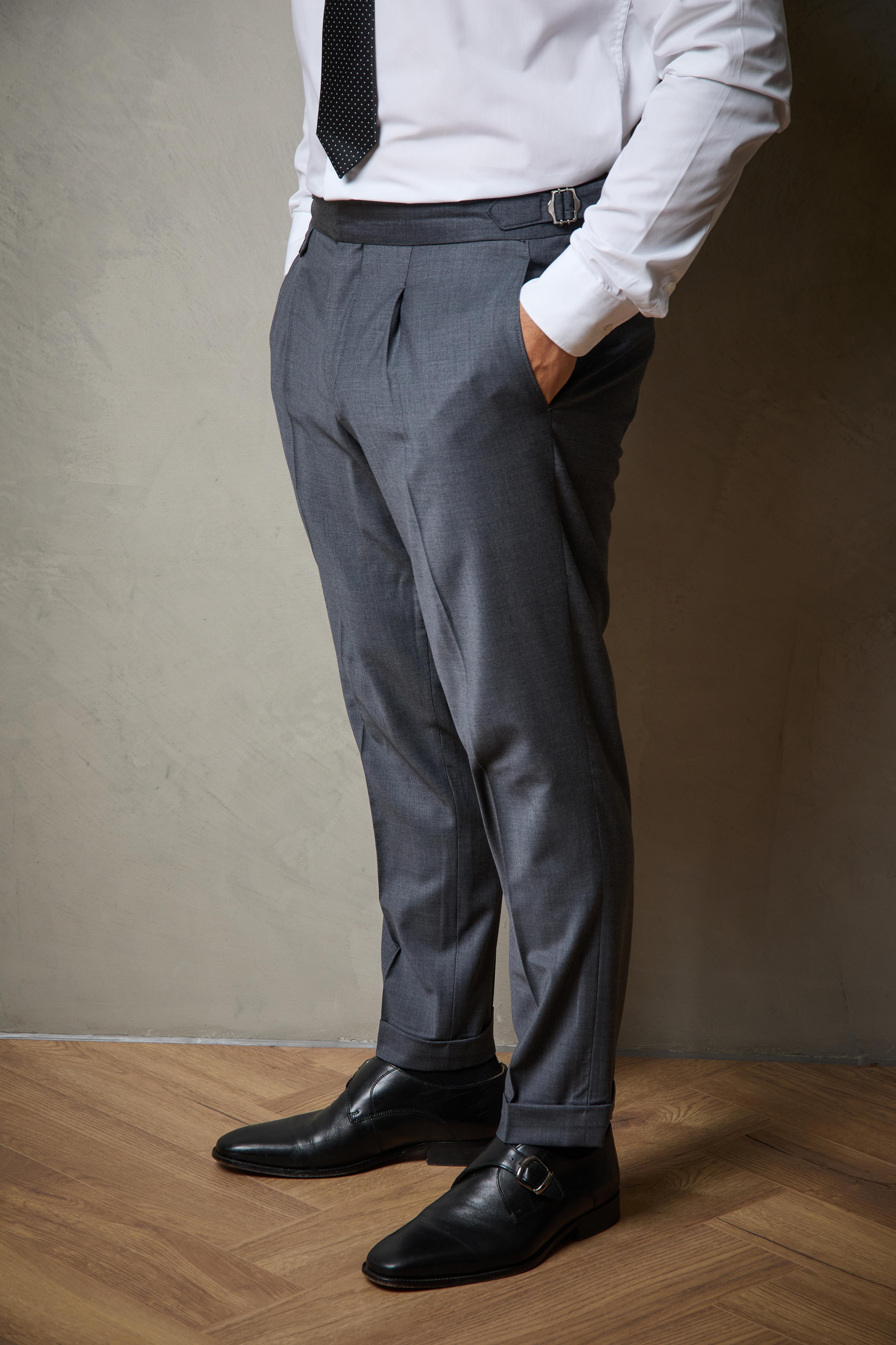 Steel Grey Tailored Double Breasted Wool Suit