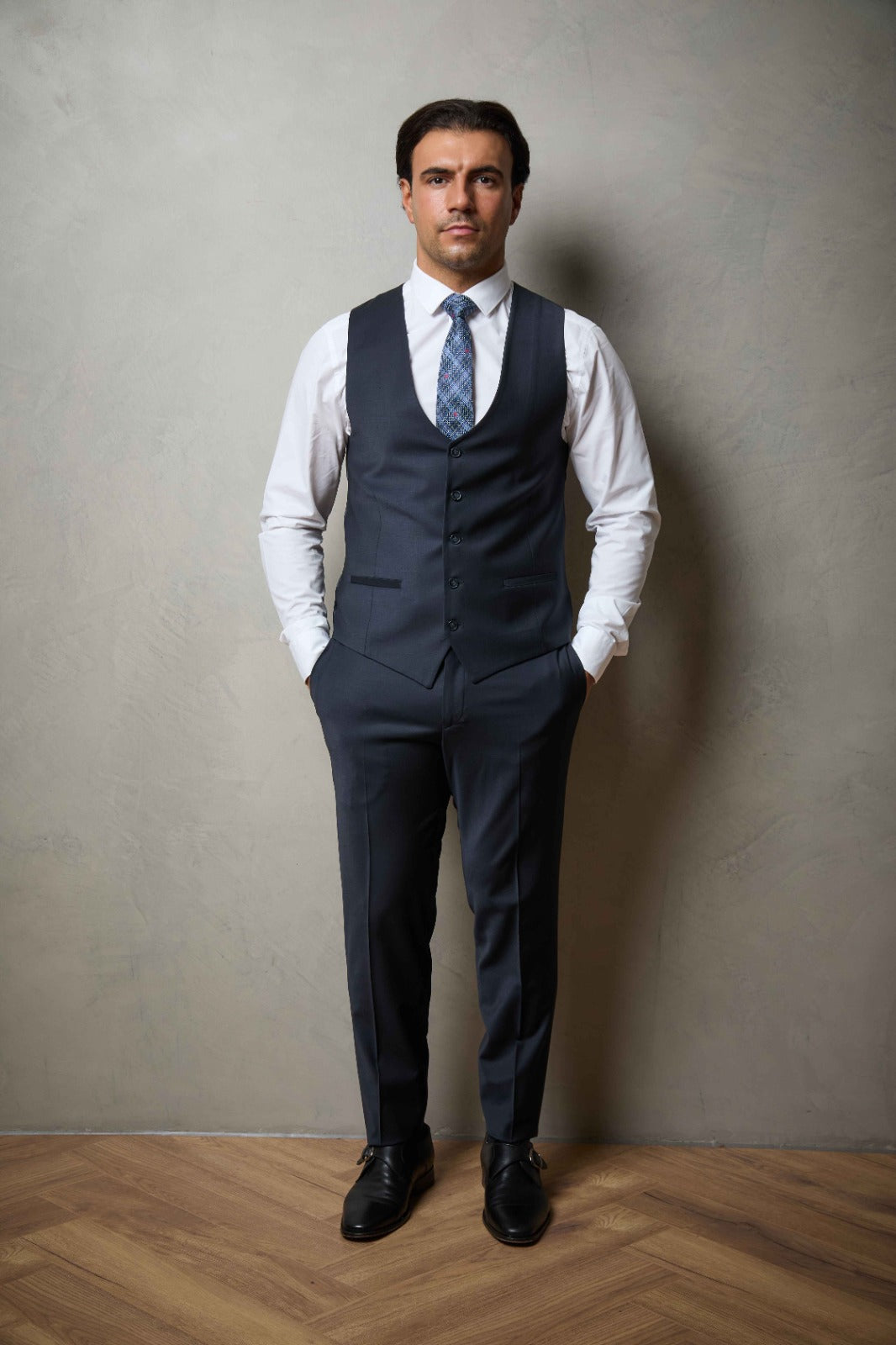 Navy Tailored Three Piece Wool Suit