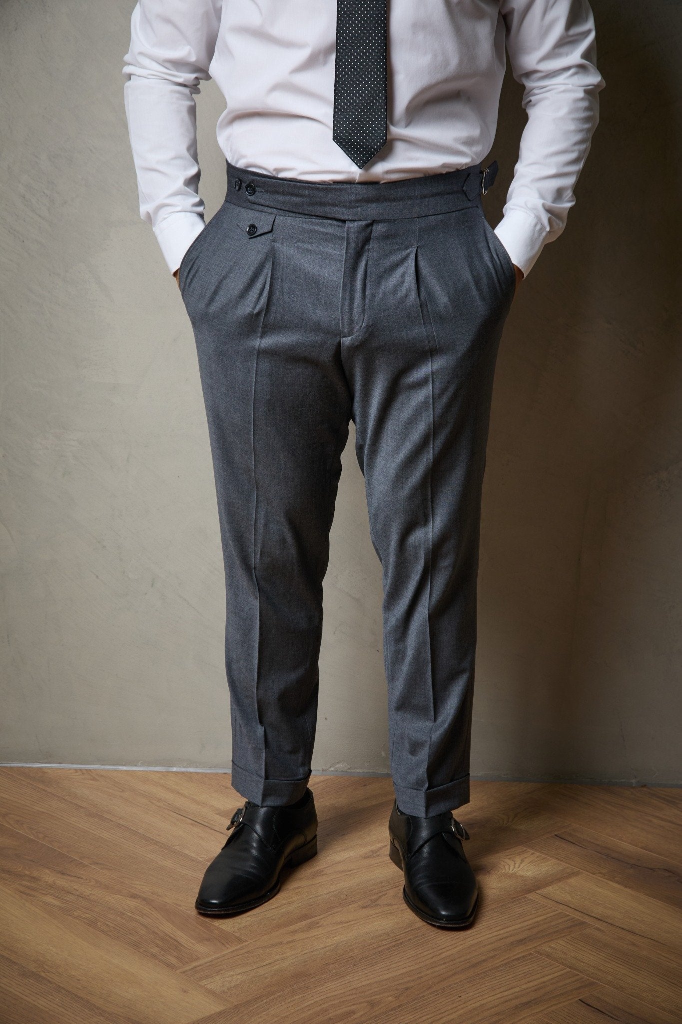 Steel Grey Tailored Double Breasted Wool Suit